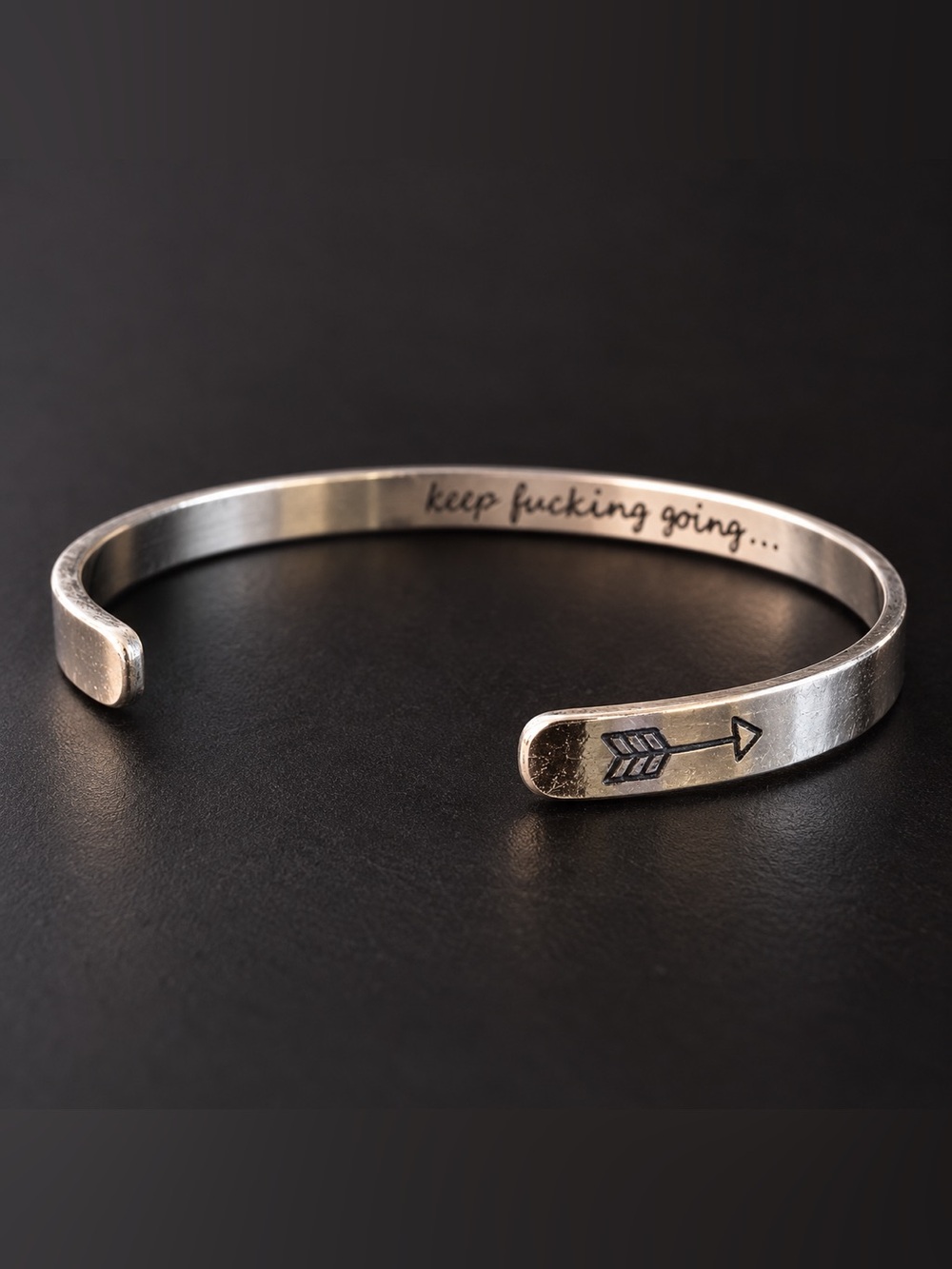 Keep Fucking Going Cuff Bracelet Silver Tone Arrow Motivational Bracelet
